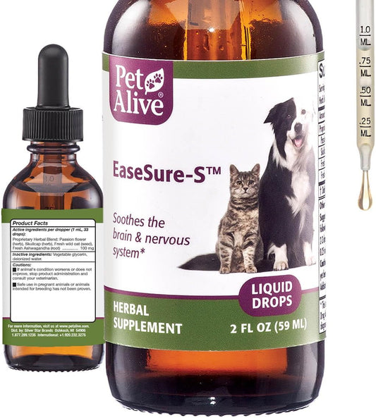 Easesure-S - Dog and Cat Calming Drops - Herbal Pet Supplement to Relax and Reduce Involuntary Muscle Movements, Twitching - Care for Cats and Dogs - 59 Ml