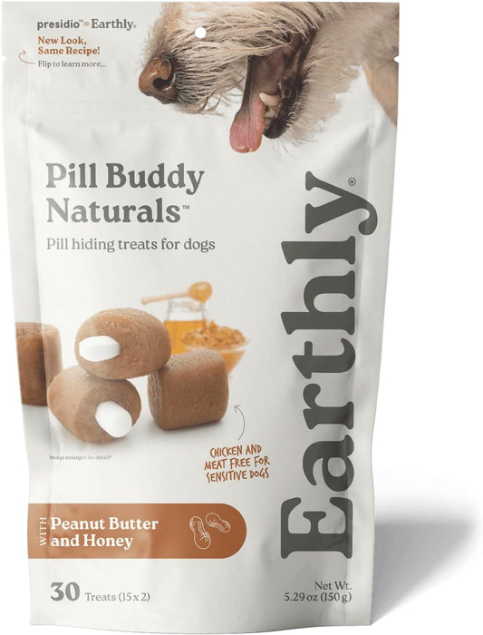 Earthly Pill Buddy Naturals - PB & Honey Recipe Pill Hiding Treats for Dogs - Make a Perfect Pill Concealing Pocket or Pouch for Any Size Medication - 30 Servings