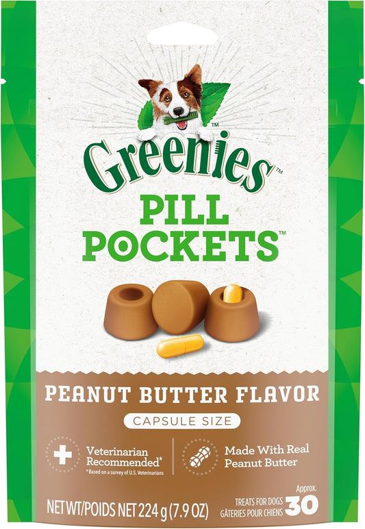 Pill Pockets for Dogs Large Size, Soft Dog Treats, with Real Peanut Butter, 7.9 Oz. Pouch (30 Treats)
